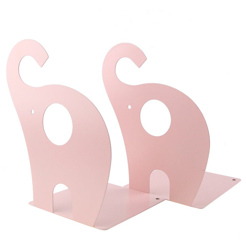 Apol Cartoon Elephant Pattern Book Organizer Cute Metal Bookends for Kids School Library Desk Study Home Office Decoration Gift (Pink) - Image 2